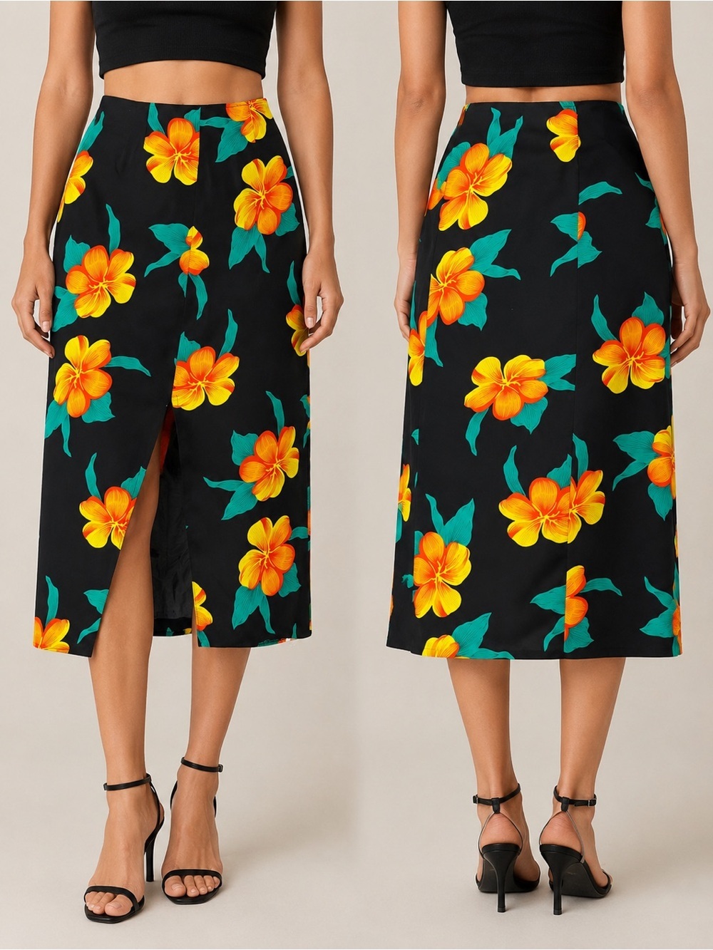 Vintage Made in Canada Floral Midi Skirt Size 17/18 Tropical